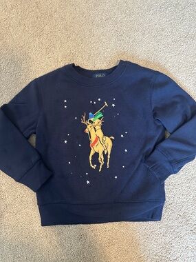 Polo by Ralph Lauren Navy Reindeer Polo Player Graphic Sweatshirt